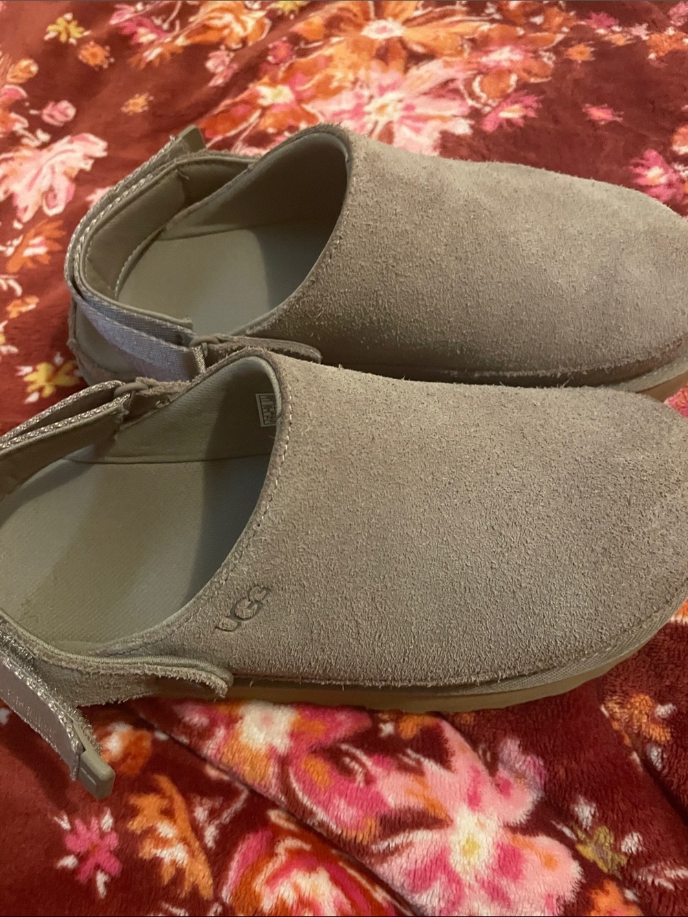UGG Women's Taupe Suede Backstrap Clogs